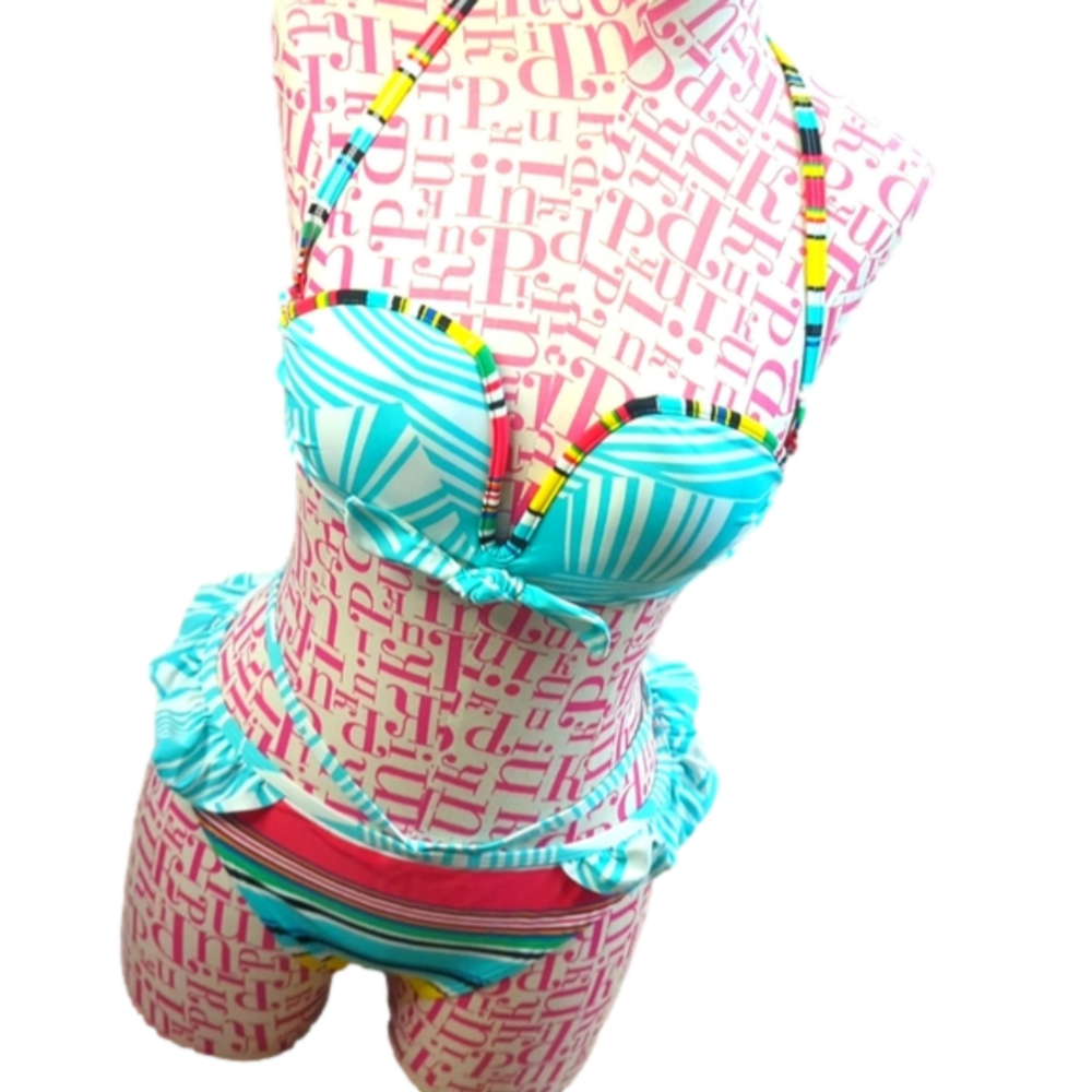 Seekers Australia bright colored ruffle butt bikini.